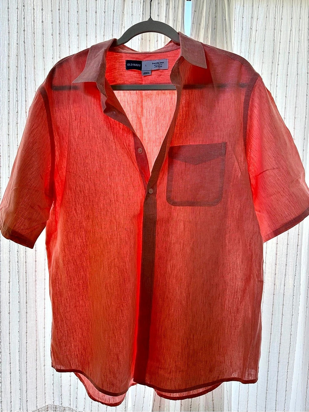 Old Navy Regular-Fit Everyday Short-Sleeve Linen-Blend Shirt Red